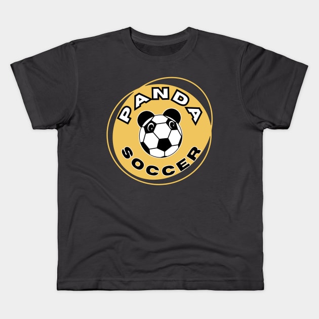 Panda soccer head of a cute panda in the shape of a soccer ball on the background of an orange circle for sports lovers Kids T-Shirt by PopArtyParty